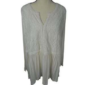 Style & Co Plus Women's 2X Boho Retreat Tunic Peasant Lace Long Sleeves NWT